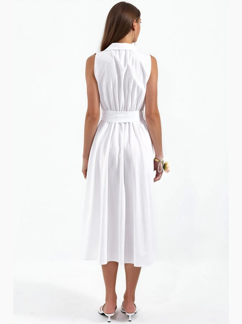 Robe-chemise midi sans manches en popeline avec ceinture busem Blanc - Kiabi