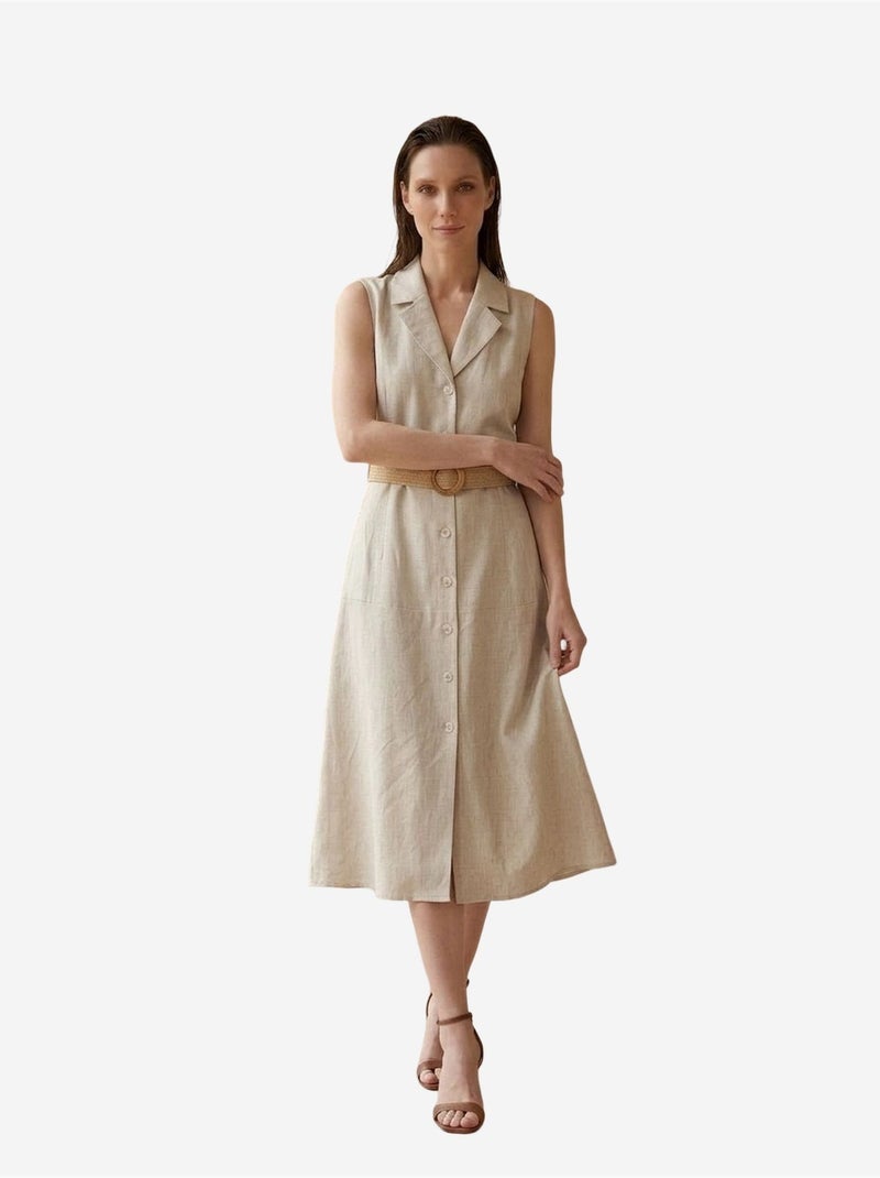 Robe-chemise midi sans manches my fashion Beige naturel - Kiabi