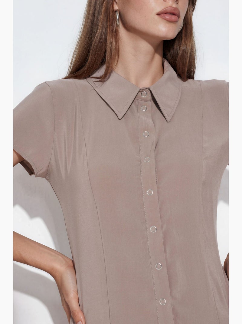 Robe chemise midi trapèze femme busem Taupe - Kiabi