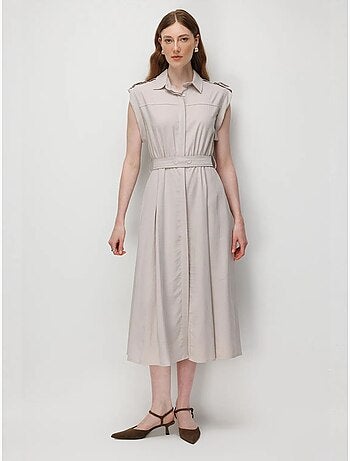 Robe chemise midi trapèze texturée avec ceinture mixray