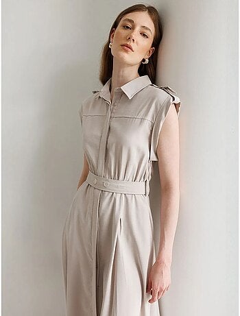 Robe chemise midi trapèze texturée avec ceinture mixray