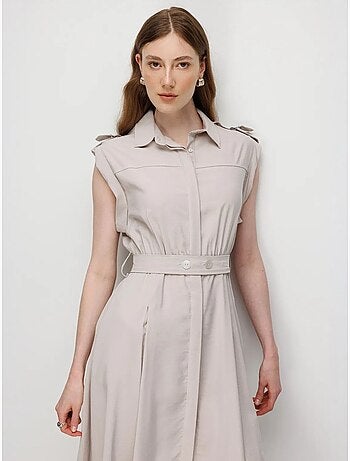 Robe chemise midi trapèze texturée avec ceinture mixray