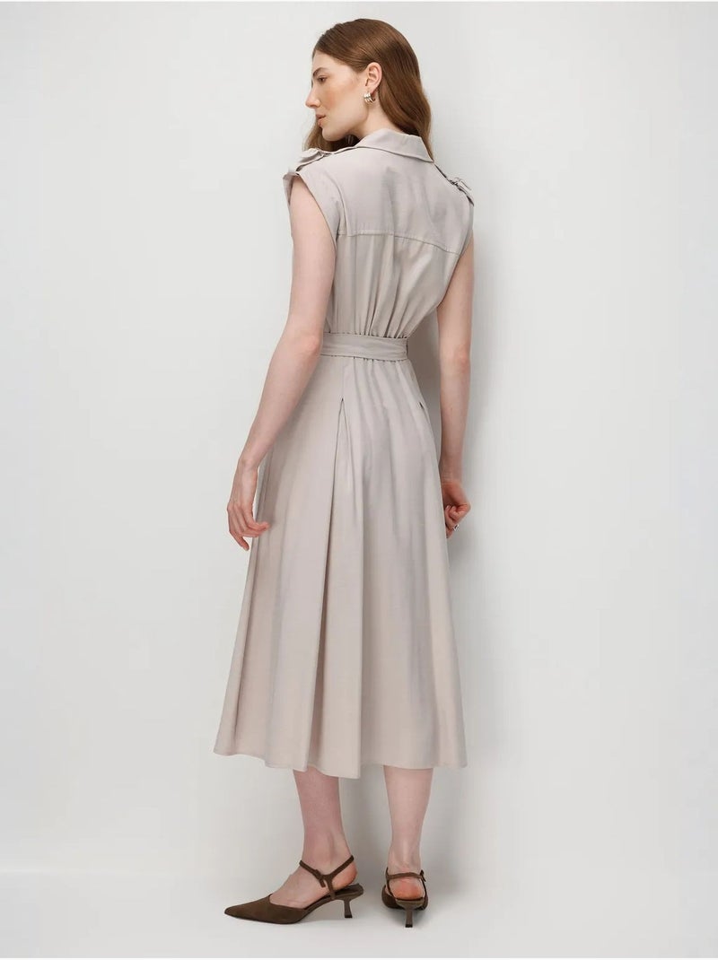 Robe chemise midi trapèze texturée avec ceinture mixray Gris clair - Kiabi