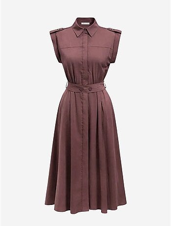 Robe chemise midi trapèze texturée avec ceinture mixray