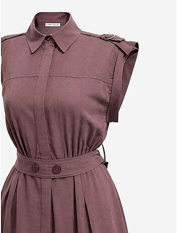 Robe chemise midi trapèze texturée avec ceinture mixray