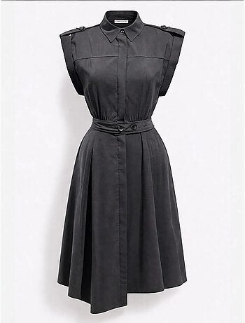 Robe chemise midi trapèze texturée avec ceinture mixray