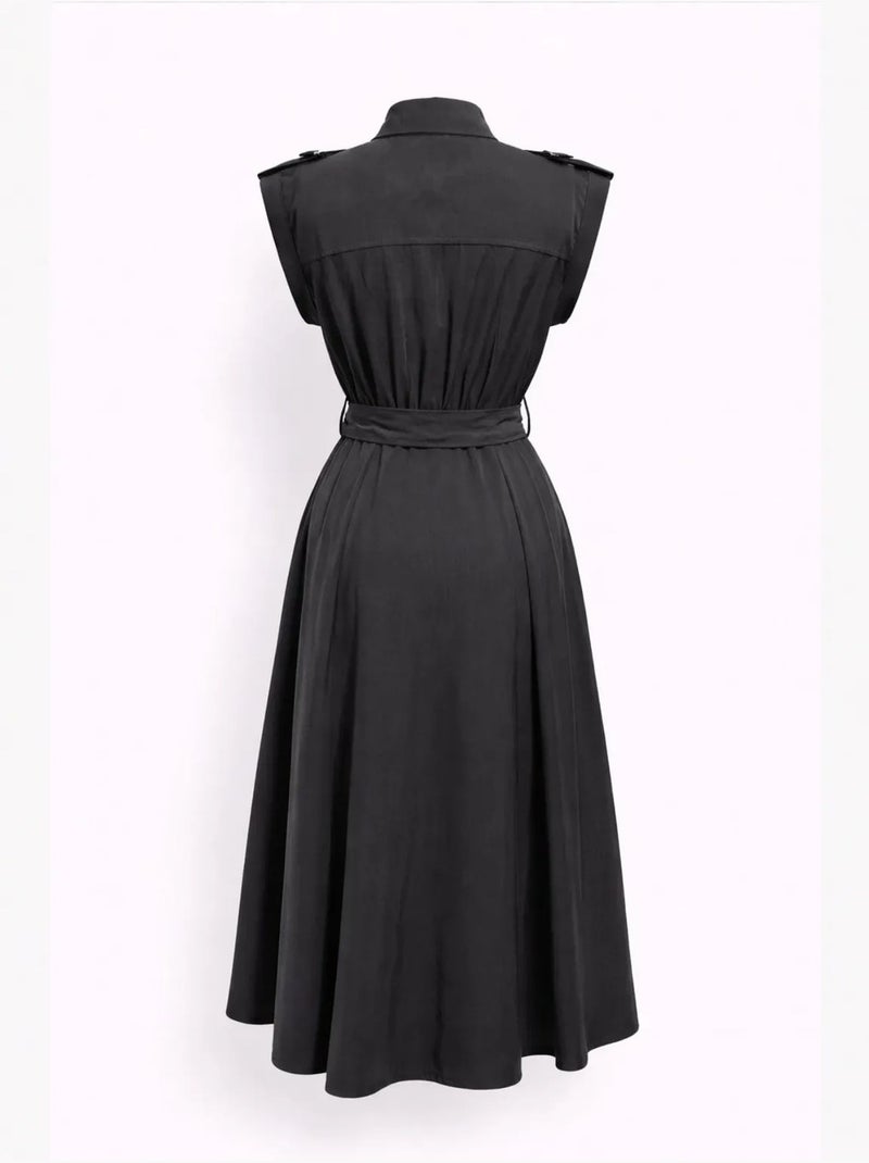 Robe chemise midi trapèze texturée avec ceinture mixray Noir - Kiabi
