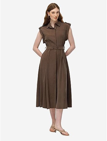 Robe chemise midi trapèze texturée avec ceinture mixray