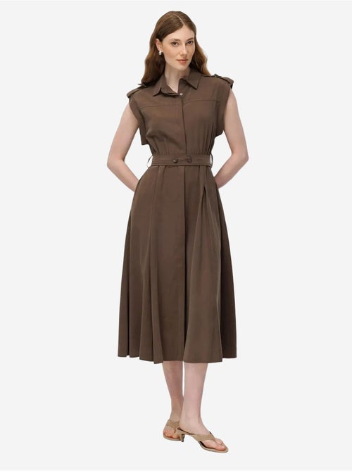 Robe chemise midi trapèze texturée avec ceinture mixray - Kiabi