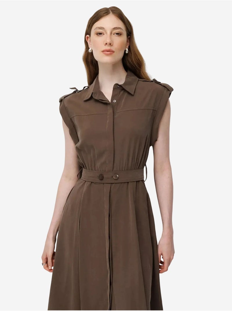 Robe chemise midi trapèze texturée avec ceinture mixray Taupe - Kiabi