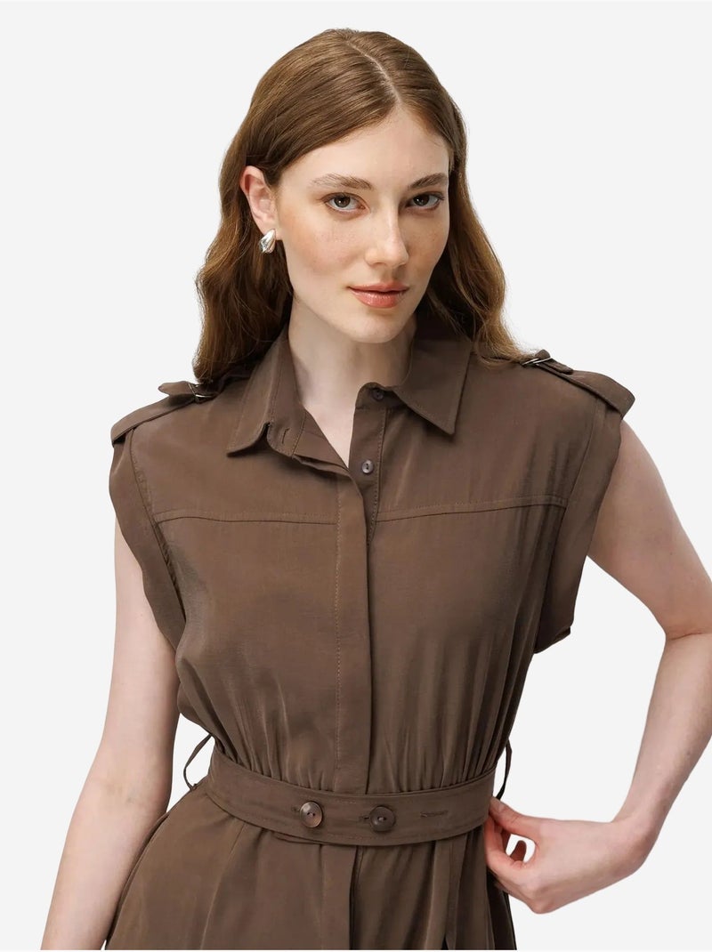Robe chemise midi trapèze texturée avec ceinture mixray Taupe - Kiabi