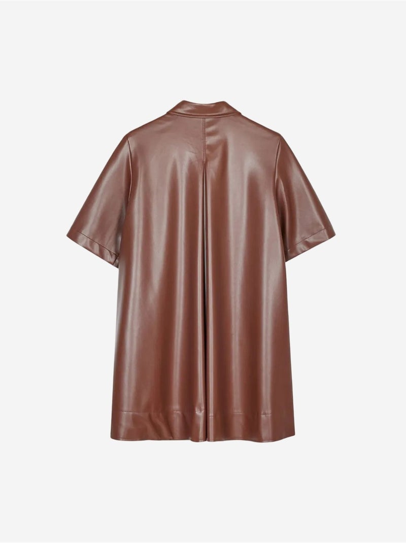 Robe-chemise mini ample en simili cuir dilvin Marron - Kiabi