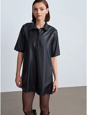 Robe-chemise mini ample en simili cuir dilvin