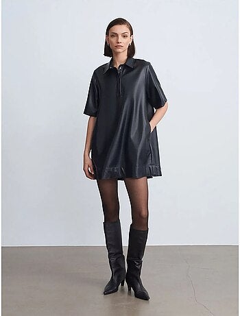 Robe-chemise mini ample en simili cuir dilvin