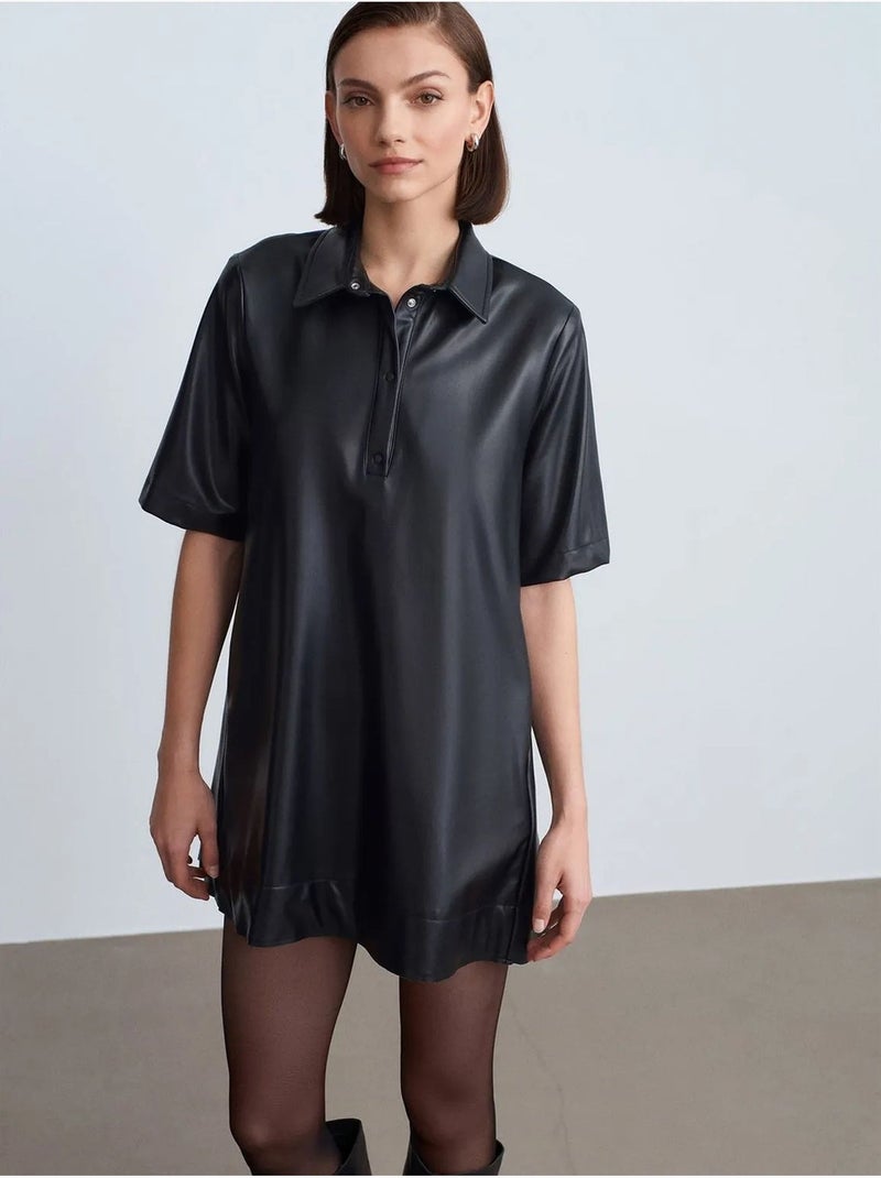 Robe-chemise mini ample en simili cuir dilvin Noir - Kiabi