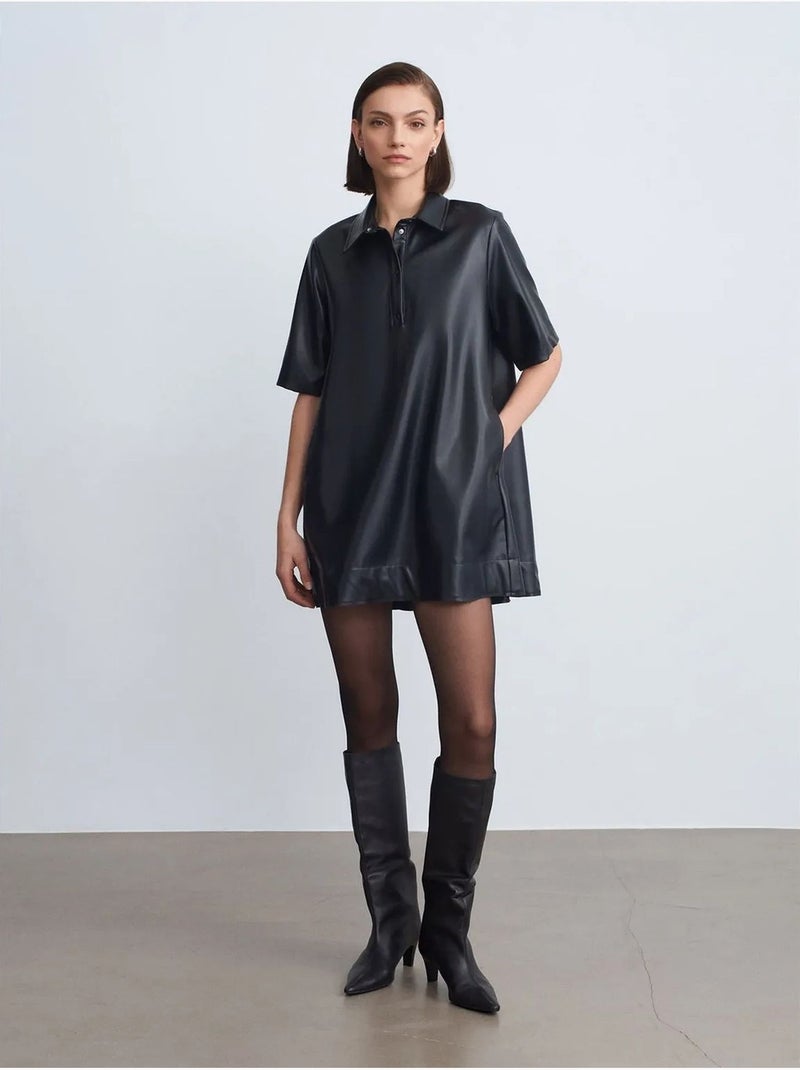 Robe-chemise mini ample en simili cuir dilvin Noir - Kiabi