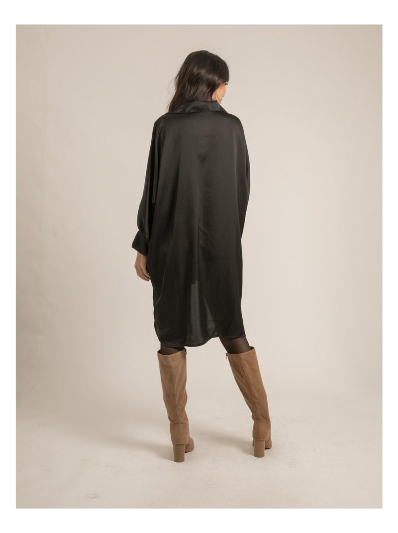 Robe chemise satin OPHELIE Noir - Kiabi