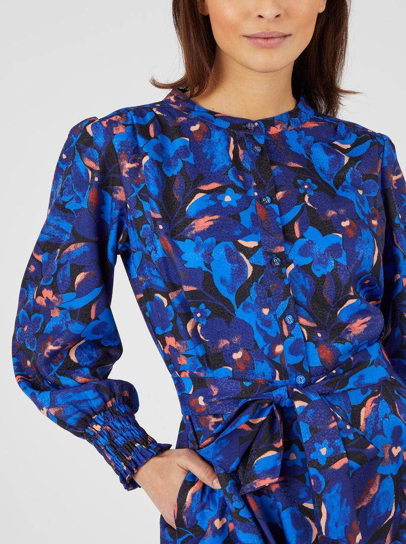 Robe-chemise tissu fantaisie jacquard fleuri - Damart Bleu - Kiabi