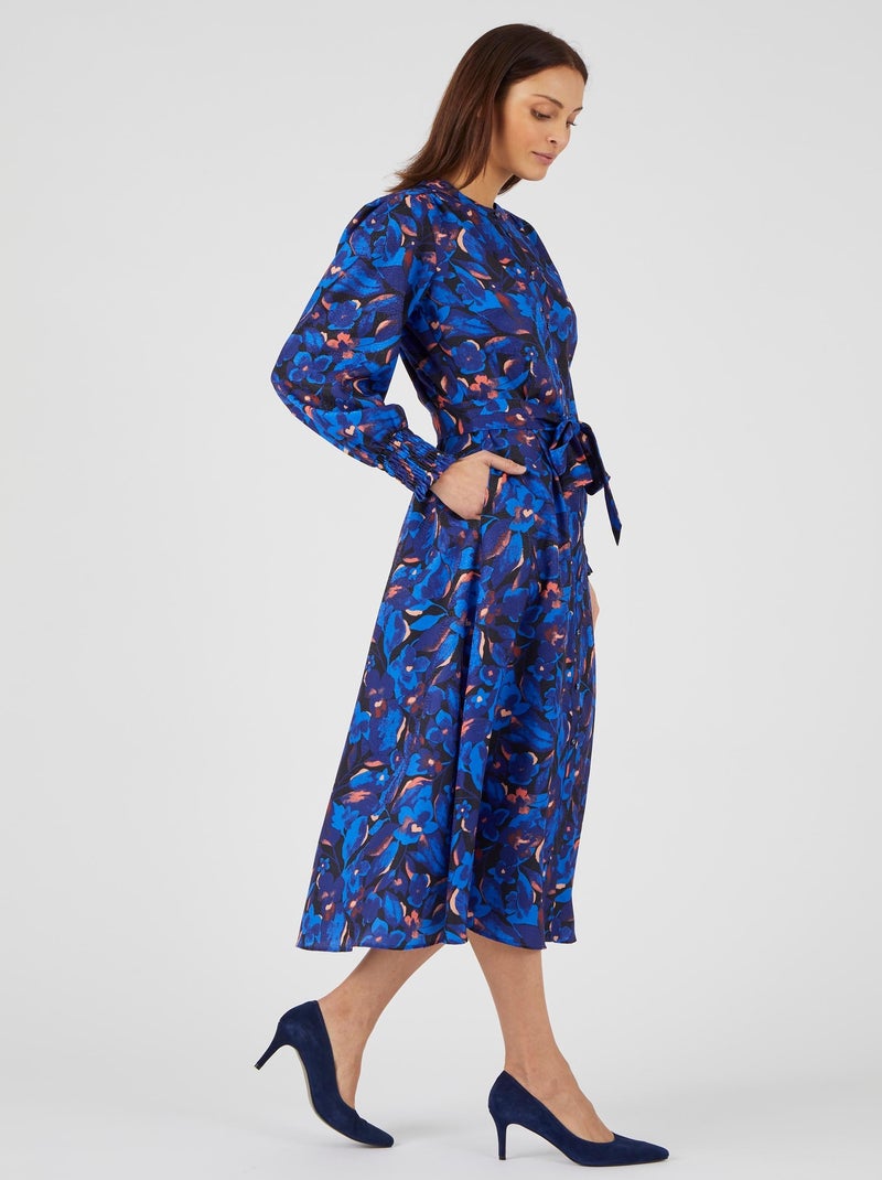 Robe-chemise tissu fantaisie jacquard fleuri - Damart Bleu - Kiabi