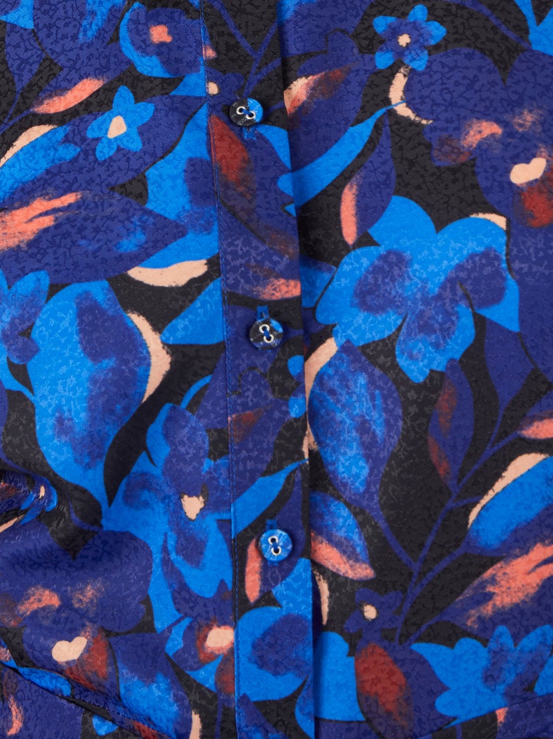 Robe-chemise tissu fantaisie jacquard fleuri - Damart Bleu - Kiabi