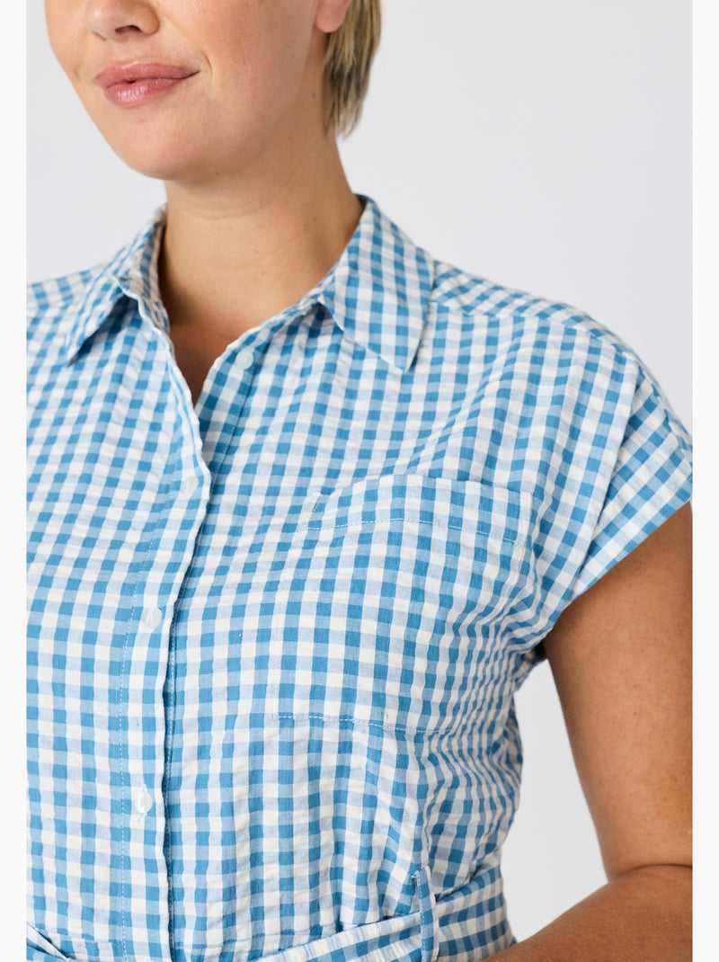 Robe-chemise tissu gaufré - damart Bleu - Kiabi