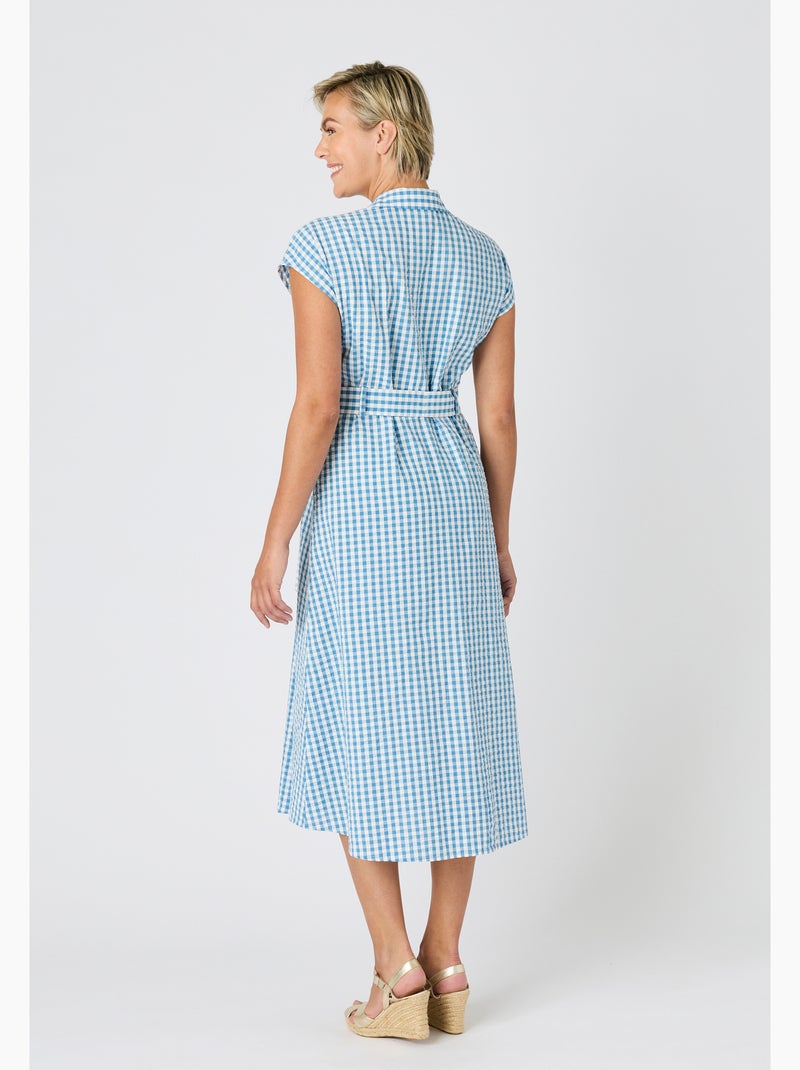 Robe-chemise tissu gaufré - damart Bleu - Kiabi