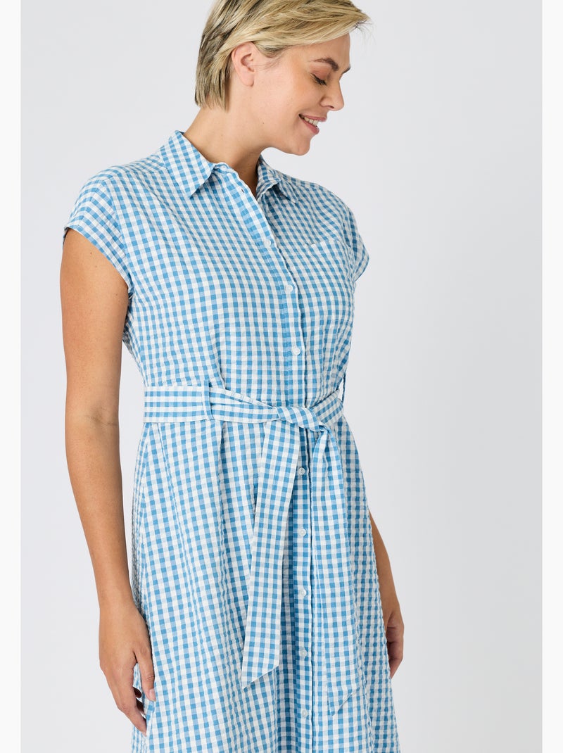Robe-chemise tissu gaufré - damart Bleu - Kiabi