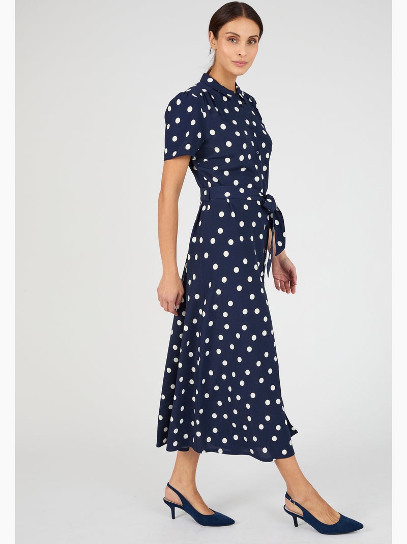 Robe-chemise viscose fluide imprimé pois - Damart Bleu - Kiabi