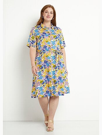 Robe-chemiser droite courte motif fleuri - Afibel