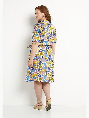 Robe-chemiser droite courte motif fleuri - Afibel