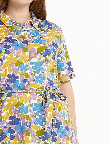 Robe-chemiser droite courte motif fleuri - Afibel