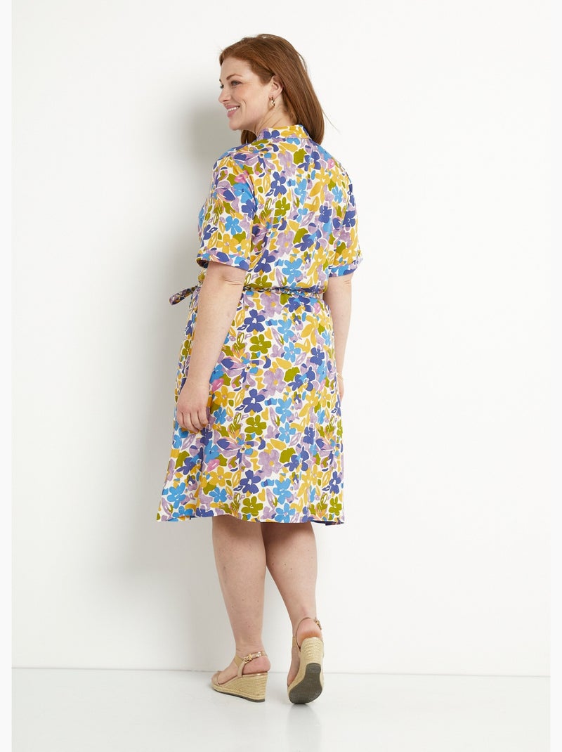 Robe-chemiser droite courte motif fleuri - Afibel Multicolore - Kiabi