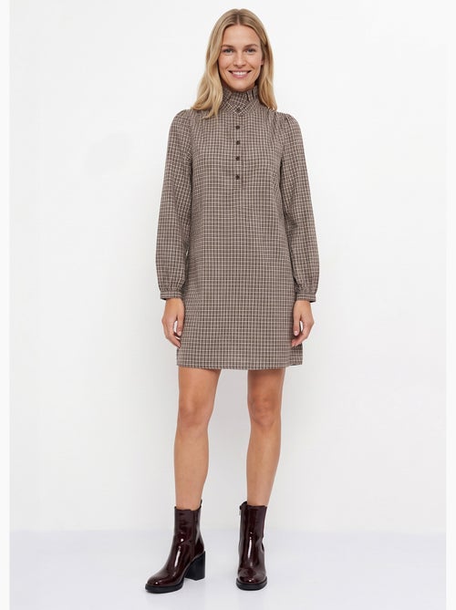 Robe chemisier à carreaux, col plissé - afibel - Kiabi