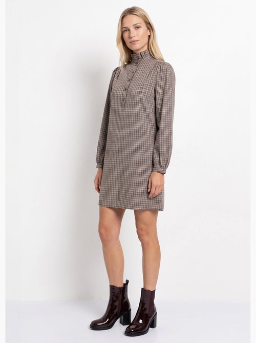 Robe chemisier à carreaux, col plissé - afibel - Kiabi