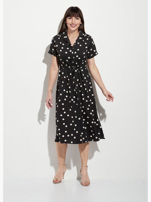 Robe chemisier à pois longue à ceinturer - AFIBEL - Kiabi