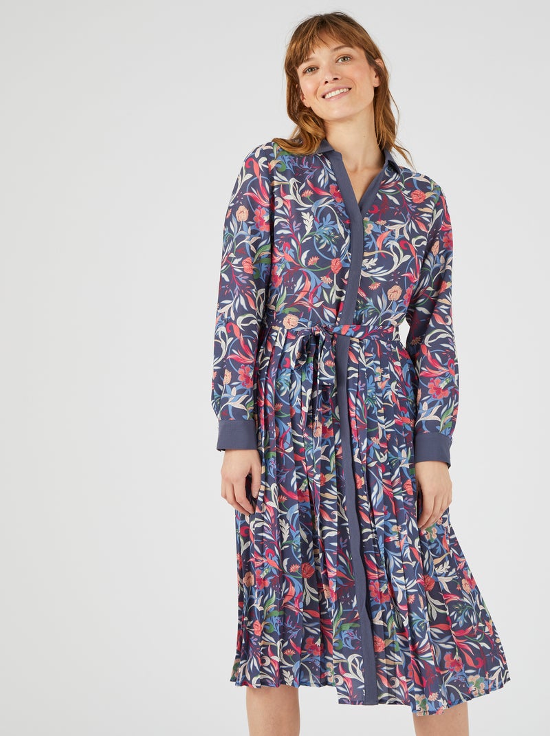Robe-chemisier bas plissé - Damart Bleu - Kiabi