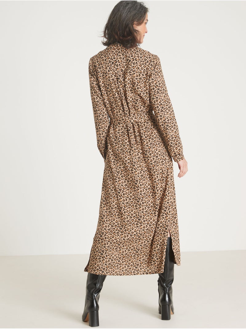 Robe chemisier boutonnée - DAXON Marron/Beige/Noir - Kiabi