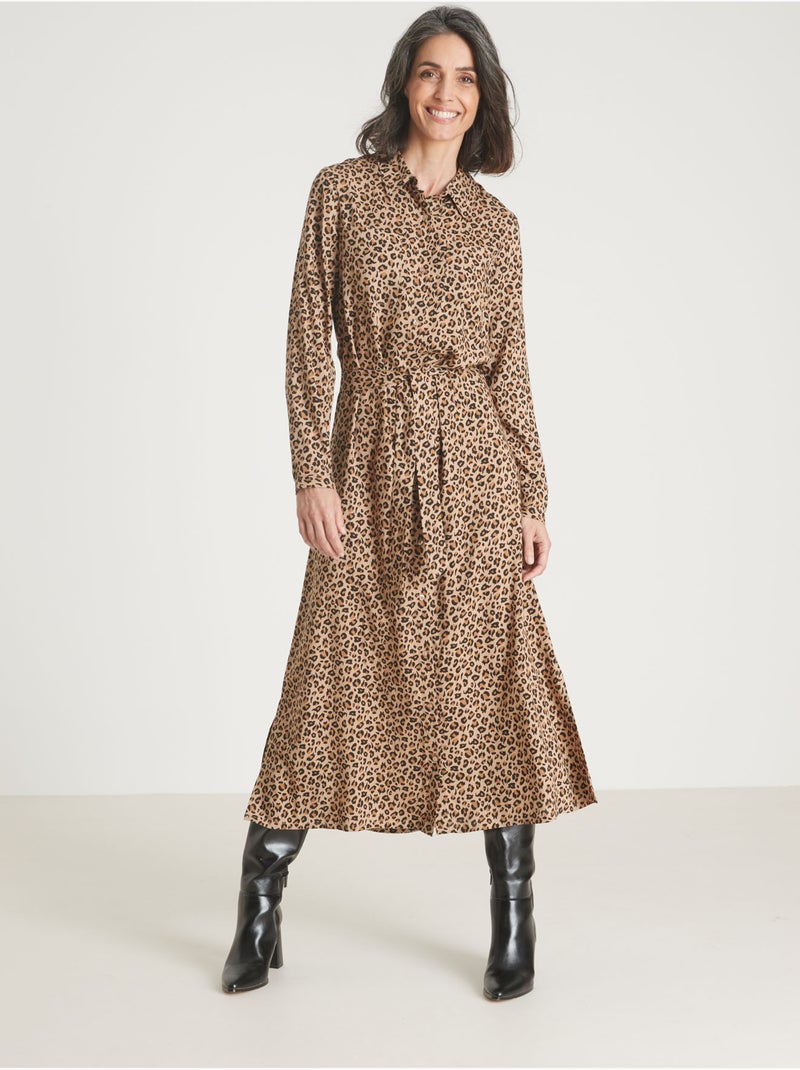 Robe chemisier boutonnée - DAXON Marron/Beige/Noir - Kiabi