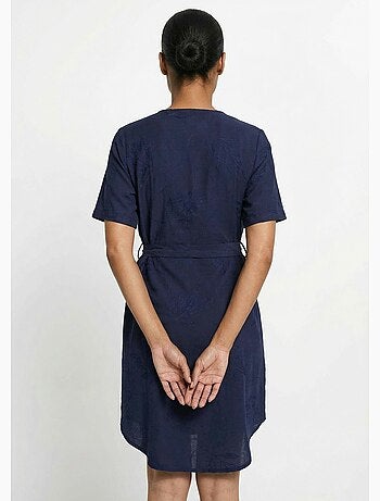 Robe chemisier col V, brodée feuillage - Afibel