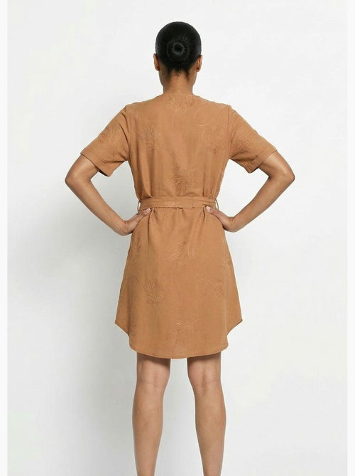 Robe chemisier col V, brodée feuillage - Afibel - Kiabi