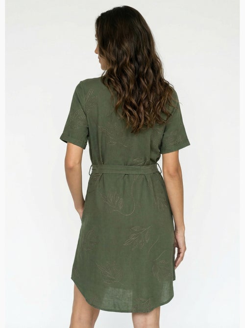 Robe chemisier col V, brodée feuillage - Afibel - Kiabi