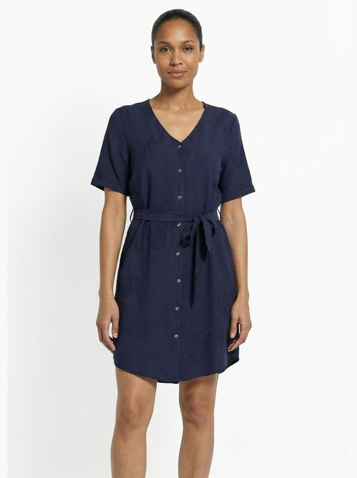 Robe chemisier col V, brodée feuillage - Kiabi