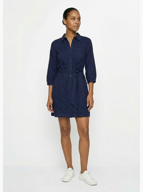 Robe chemisier col V, brodée feuillage - Kiabi