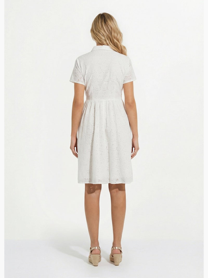 Robe-chemisier courte en broderie anglaise - Afibel Blanc - Kiabi