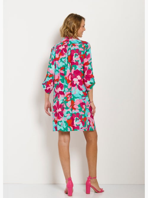 Robe-chemisier courte fleurie manches 3/4 retroussables - Afibel - Kiabi