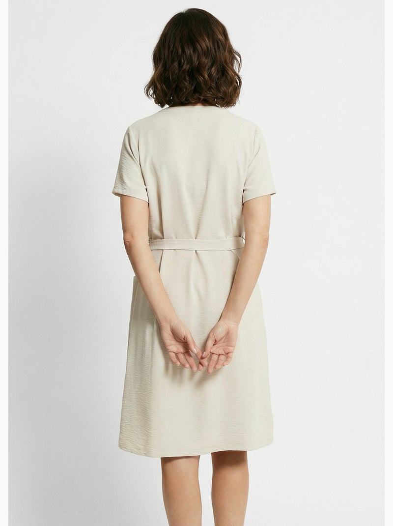 Robe chemisier en crêpe, style ethnique - afibel Beige - Kiabi