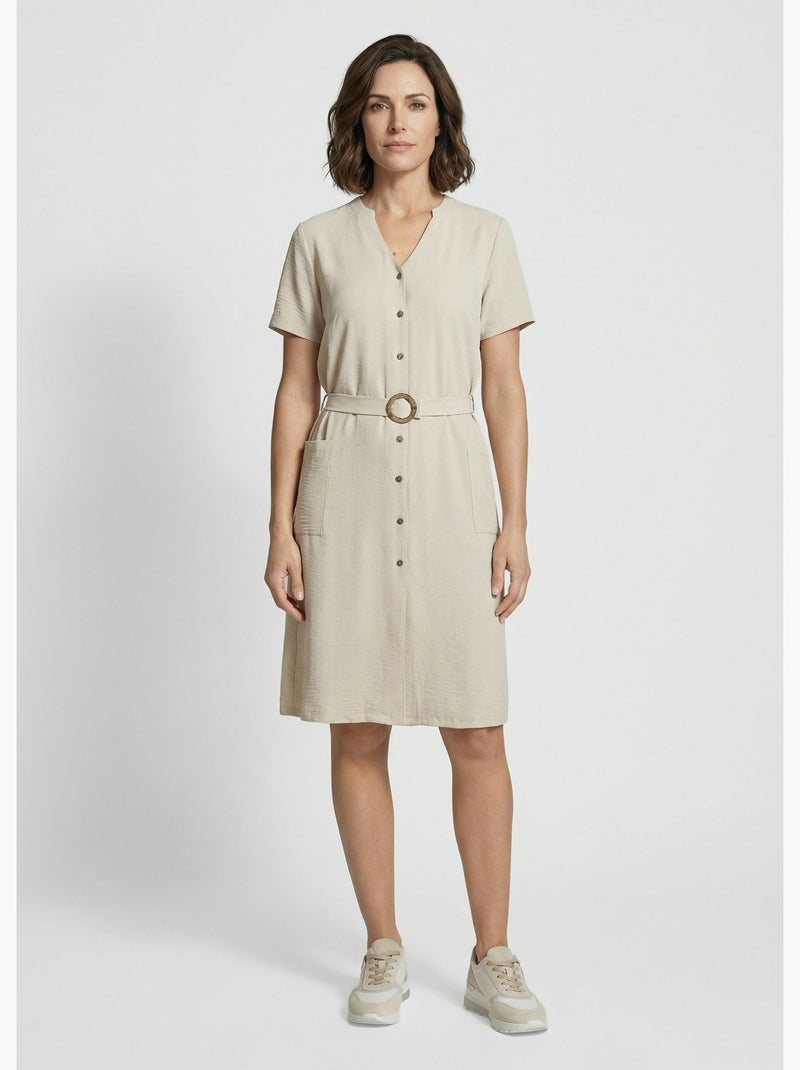 Robe chemisier en crêpe, style ethnique - afibel Beige - Kiabi