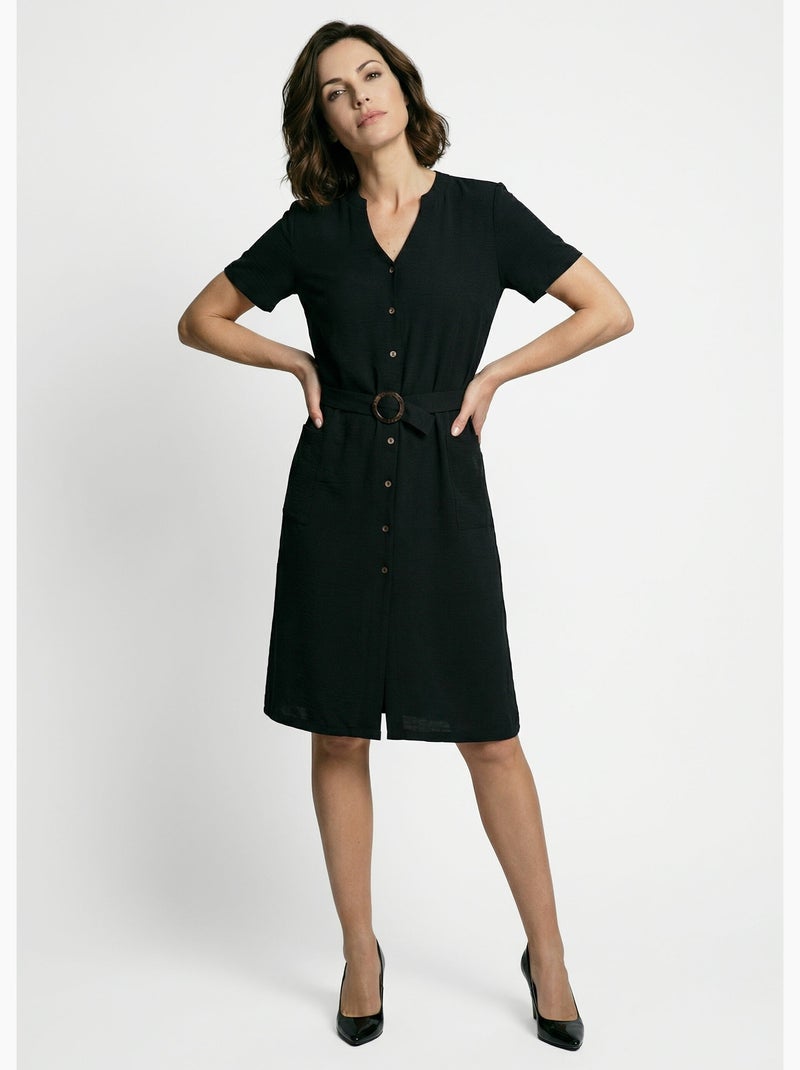 Robe chemisier en crêpe, style ethnique - Afibel Noir - Kiabi