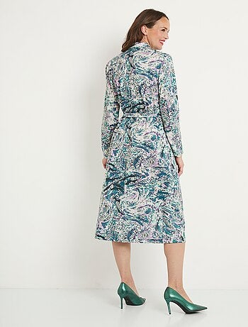 Robe-chemisier imprimée col tailleur mi-longue