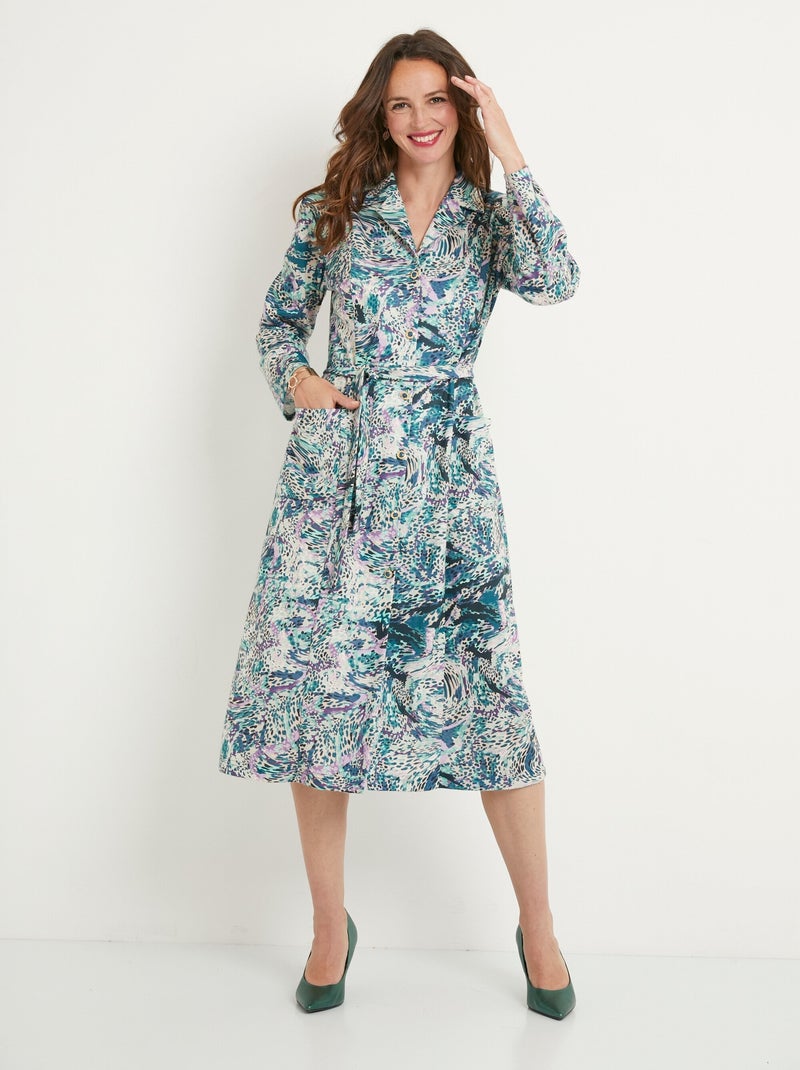 Robe-chemisier imprimée col tailleur mi-longue Rose/Vert - Kiabi